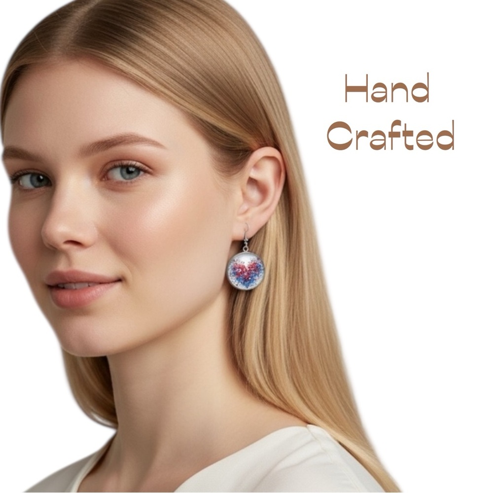 Hand Crafted Pink Blue Heart Earrings Set NWT Feminine Girlhood